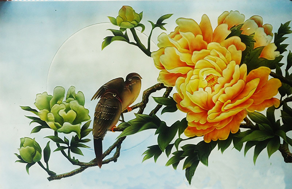 Tranh kính hoa mẫu đơn đẹp